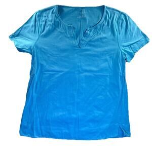 Talbots Petite Size M Turquoise Blue Short Sleeve Cotton Blend Smocked Top